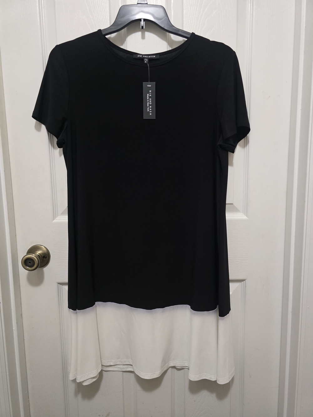 Nik And Nash Black and White Layered Short Sleeve Dress